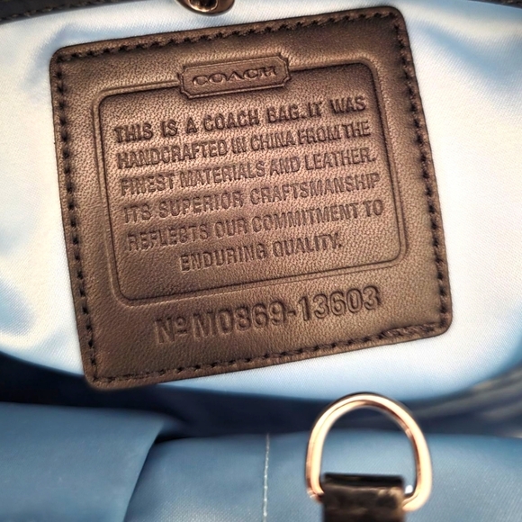 COACH Black Leather with Patent Leather Trim Shoulder Bag with Silver Accents - Picture 5 of 16